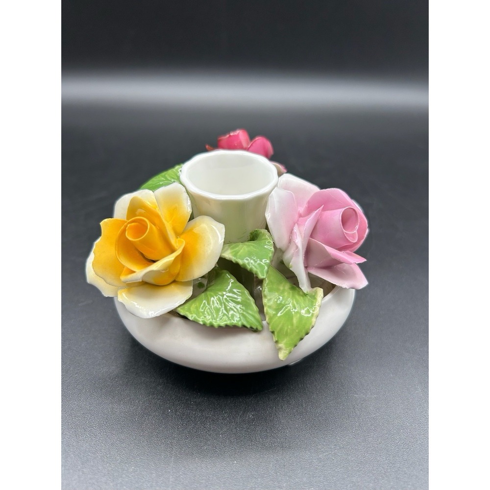 VTG Radnor Bone China Staffordshire Floral Hand Painted Decorative Candle Holder